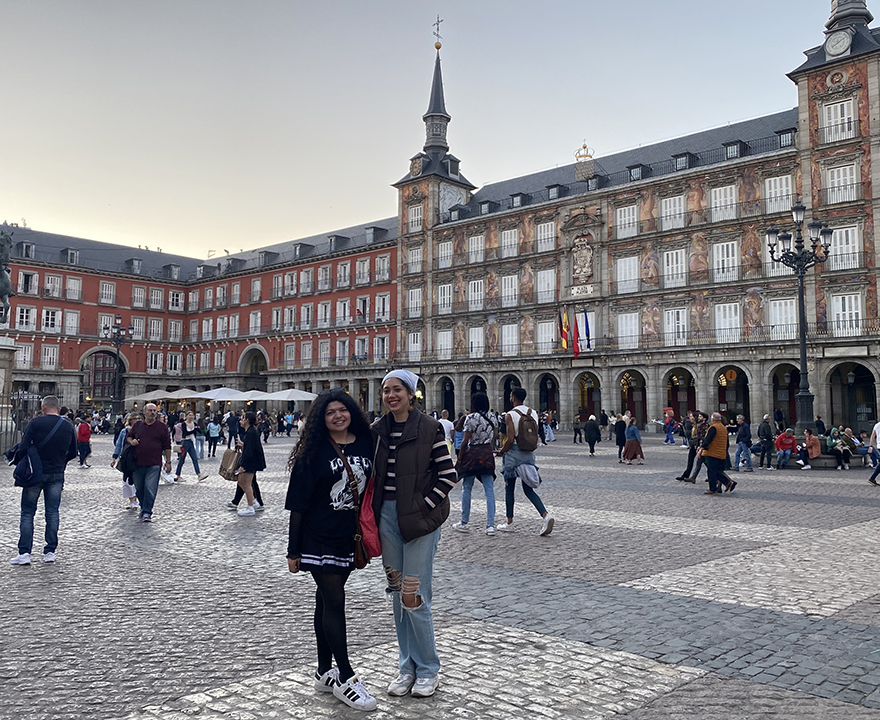 Valentina studied abroad for 9 months in Madrid, Spain for the 2022-2023 academic year. She is standing with SAGE alumnus Elizabeth Montoya, courtesy of Hector R. 