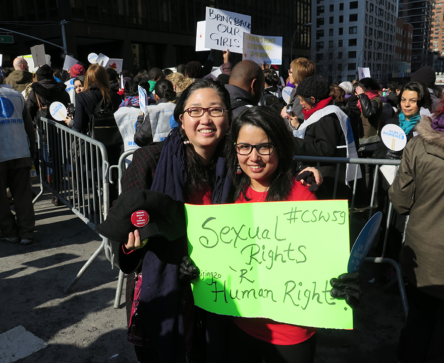 Cai joined the Women’s March to commemorate the International Women’s Day at New York City on March 8, 2015. 
