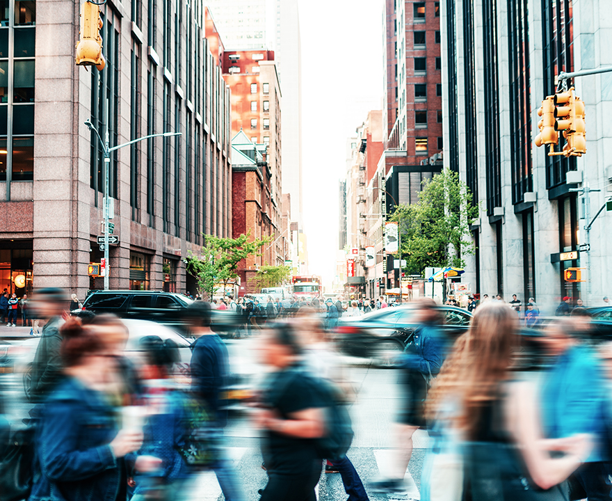 Bustling New York street, courtesy of Drazen_/iStock.