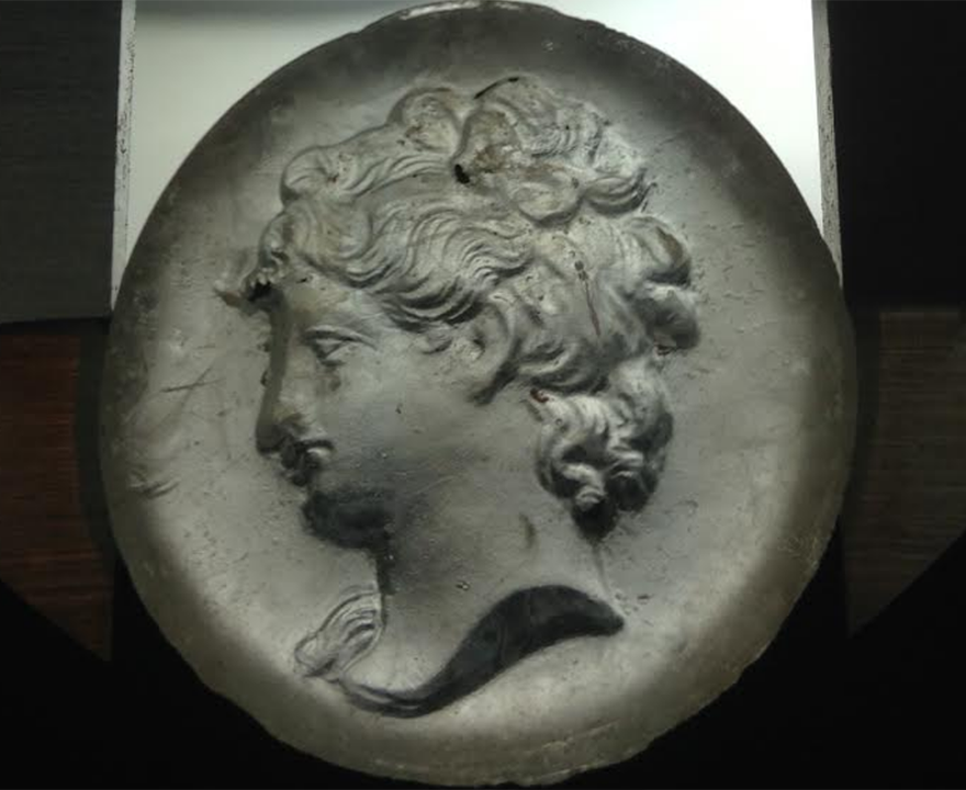 The Fort Davis intaglio, photographed at the University of California, Berkeley Historical Archaeology Lab.Photo by Christopher B. Lowman, 2015.