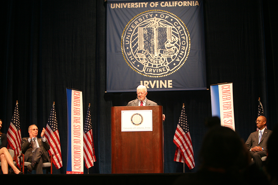 former president Jimmy Carter speaking at UCI