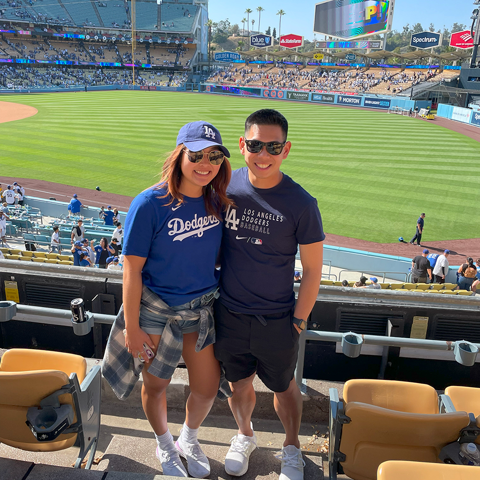 Davis at a Dodger's game with girlfriend and fellow Anteater Alis Masamitsu