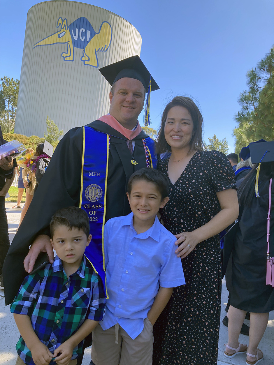 Shaun and family at his UCI M.P.H. graduation in 2022